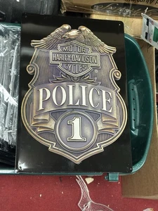 Ande Rooney Harley Police Shield Tin Sign Dimensions 11 1/2” X 17” - Picture 1 of 2