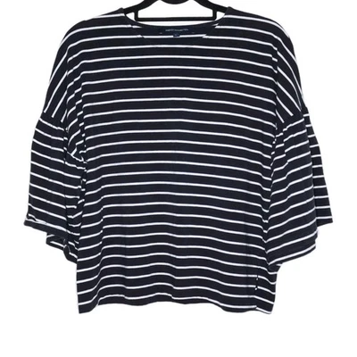French Connection Womens Top UK 16 Large Black White Stripe Short Bell Sleeve - Image 1 of 4