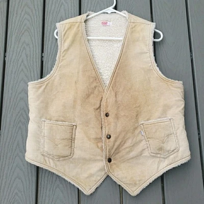 Vintage Levi's Corduroy Sherpa Lined Vest Western Men's XL USA 70s White Label - Image 1 of 4