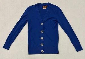 Tory Burch Simone Cardigan Logo Gold Buttons Royal Blue Size XS - Picture 1 of 8