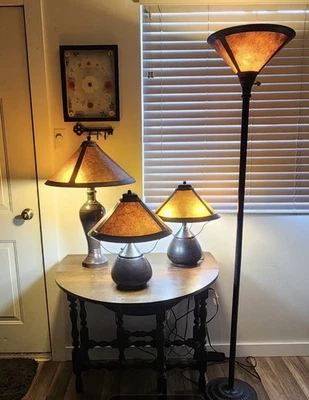 Cal Lighting Mica Lamps Set of 4 Brown Copper Rust Finish - Image 1 of 4