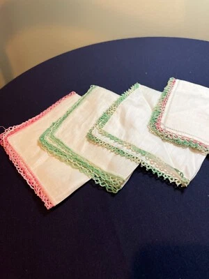 4 PAÑUELOS DE LINO FINO con Bordes TATTING Foto 1 de 4