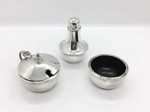 Vintage Sterlingsilber dreiteiliges Cruet Gewürz Set - Senfpfeffersalz - Bild 1 von 17