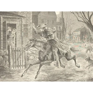 Paul Revere's Ride 19. April 1775, 1894 Harper's Weekly Woodcut Print - Bild 1 von 2