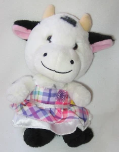 Build a Bear Smallfrys Cow Black White Holstein with Plaid Dress Small 9" - Picture 1 of 9