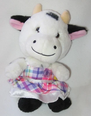 Build a Bear Smallfrys Cow Black White Holstein with Plaid Dress Small 9" - Image 1 of 4