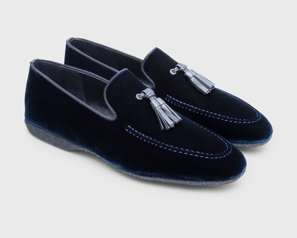 NUEVO EN CAJA Paul Stewart Zapatillas Acolchadas Mocasines "Esperanza" Borla Azul Terciopelo Talla EE. UU. 10 Foto 1 de 4