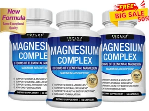 Toplux Magnesium Complex 1000mg, 8 Elemental Magnesium, Gluten Free- Non-GMO N - Picture 1 of 13