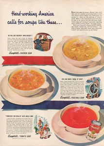 1942 Campbell's Soup Hard Working America Calls For Soups Like These Print Ad - Bild 1 von 1