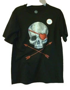 New Boy's M (8) Black Skull with Patch T-Shirt Glow in the Dark Halloween - Picture 1 of 1