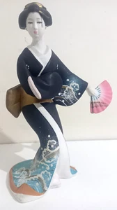 Hakata Doll Association - Geisha in Kimono with Fan - Ornament, Made in Japan - Picture 1 of 9
