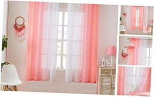 Ombre Faux Linen Sheer Curtains for Girls Bedroom Rod Pocket, 2 Tone - Picture 1 of 7