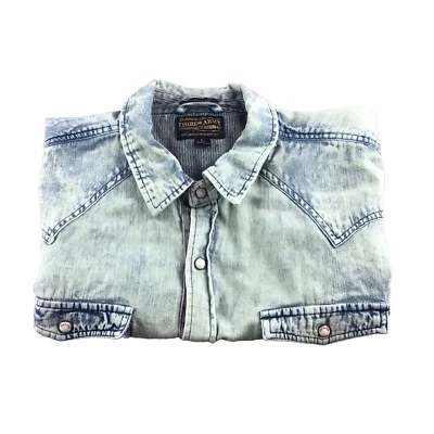 Camisa de manga larga Third & Army para hombre azul lavado ácido suave de mezclilla perla a presión talla L  Foto 1 de 4