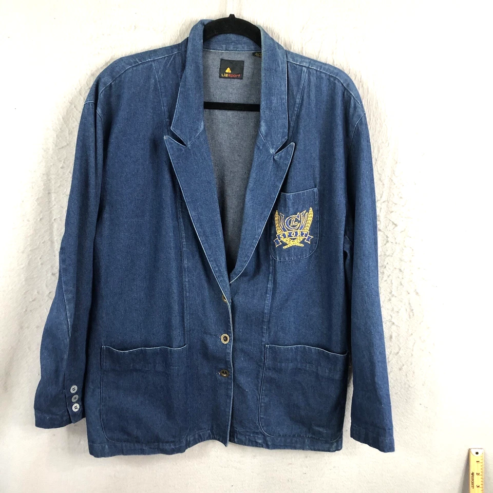 Blazer vaquero vintage para mujer azul medio chaqueta cresta preppy retro años 80 Foto 1 de 4