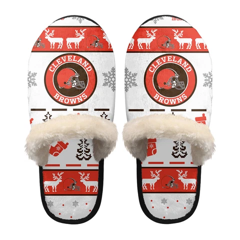 Cleveland Browns Christmas Plush Slippers Warm Soft Non-Slip House Slippers Gift Cover