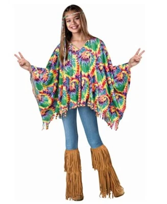Conjunto de poncho hippie tie dye y fundas de botas de gamuza sintética - Disfraz - Talla infantil Foto 1 de 3