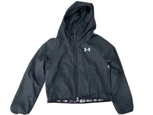 Under Armour Girl's S Woven Reversible Windbreaker Hooded Jacket Black - Picture 1 of 5
