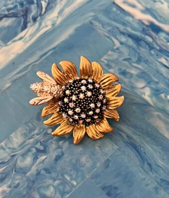 Broche de girasol con adorable estrás de abeja broche de metal cristal M41 Foto 1 de 3