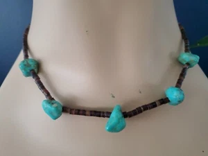 Vintage Turquoise Heishi Beads Necklace 16” Southwestern Island Beachwear - Picture 1 of 3