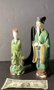 Two Antique Chinese Mud Men Figurines - Picture 1 of 7