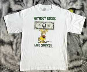 Rare Vintage 1991 Grimmy Comics Life Sucks Without Bucks Old Face Shirt Sz Xl - Picture 1 of 4