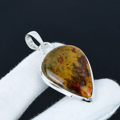 925 Argento Sterling Artigianale Gioielli Naturale Cucitura Agata Gemma Ciondolo - Immagine 1 di 4