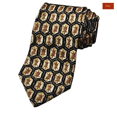 Accent Black/Brown/Mustard 100% Silk Tie 57" Long 4" Wide(ID155) - Image 1 of 4