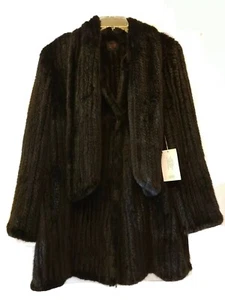 Cappotto pelliccia visone scandinavo Cassin XL tessuto chiaro stella marrone scuro fantasia glamour - Foto 1 di 12