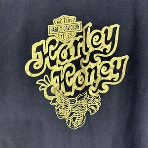 Vintage Harley Davidson Harley Honey Biker T Shirt Gold Foil Large Faded Black - Picture 1 of 17