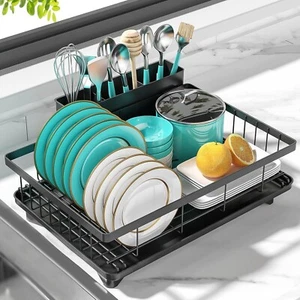 Dish Drying Rack Space-Saving for Kitchen Counter,Rustproof with Large Utensil - Picture 1 of 7