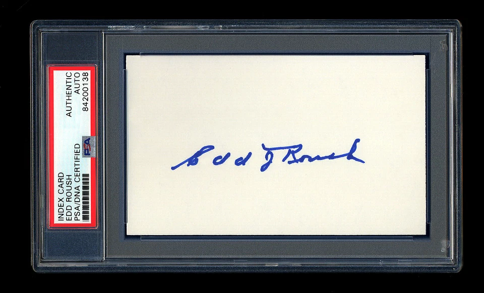 EDD ROUSH SIGNED MINT INDEX CARD PSA/DNA AUTOGRAPHED HOF 1919 REDS WSC - Image 1 of 1