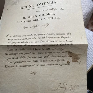 Regno D’Italia Milano 1812 Autografo Ministro Giustizia - Foto 1 di 2