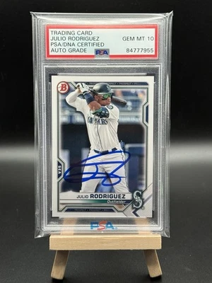 JULIO RODRIGUEZ AUTOGRAPHED 2021 BOWMAN PROSPECTS PSA GEM 10 AUTO - Image 1 of 2