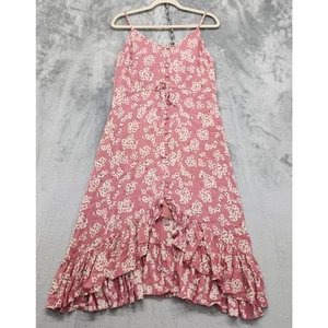 Rails Dress Womens M Pink White Floral Sakura Frida V-Neck Button Tie Ruffle Hem - Picture 1 of 10