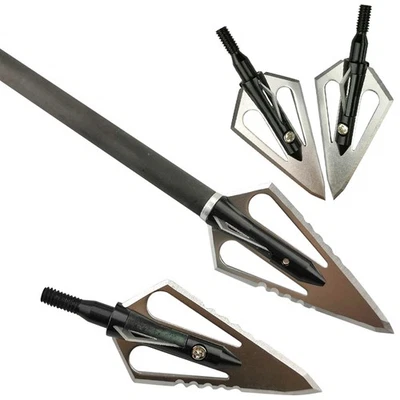 Archery Hunting Arrowheads 100 Grain Blade Broadheads Screw Points Bow Shooting - Image 1 of 4