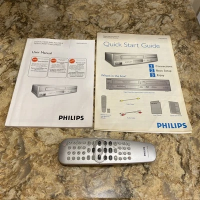 Philips DVP3345V/17 DVD VCR Combo Remote User Manual Quick Start Guide VHS Play - Image 1 of 4
