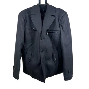 ChouYatou Men's Size XL Black Pea Coat Collar Quilted Lined Wool Full Zip/Button - Picture 1 of 12