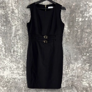 Calvin Klein Size 8 Minimalist Belt Mini Sheath Dress Black Sleeveless Zip - Picture 1 of 9