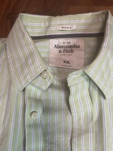 Camisa de Vestir Abercrombie Fitch Muscle XXL Para Hombres Verde Menta Azul Rayas L/S Algodón - Imagen 1 de 10