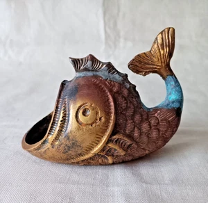 Vintage Messing Fisch Figur – Handgegossen – 439 g – Patina – 60er/70er Deko - Bild 1 von 11