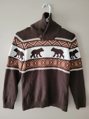 Gymboree Kid Boys Bear Fairisle Knit Cardigan Brown Bear Hugs  Size 10 - Image 1 of 4