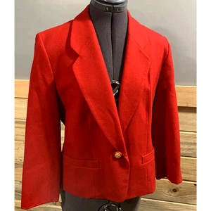 Vtg Pendleton Red Blazer Virgin Wool Gold Button Womens Petite 10 Office  - Picture 1 of 6