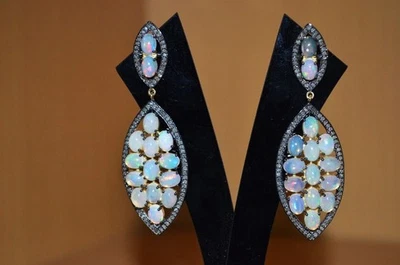 opale etiope e diamanti e pavè in argento sterling 925 set orecchini... - Immagine 1 di 4