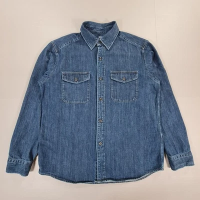 Uniqlo Para Hombres Camisa Denim Azul Mediana Sobrecamisa Abotonada Mangas Largas Foto 1 de 4