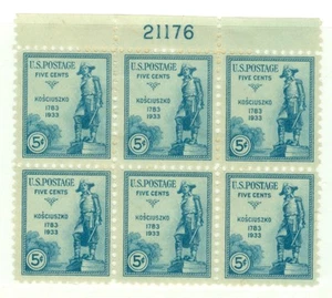 US 734 Kosciuszko plate block of 6 Mint hinged - Picture 1 of 1