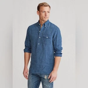 Ralph Lauren gestreiftes 100% Leinen Langarm Hemd blau weiß Gr. XXL - Bild 1 von 7