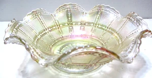 Vintage Imperial Carnival Iridescent Glass Bowl Beaded Block 7 3/4" D - Picture 1 of 6