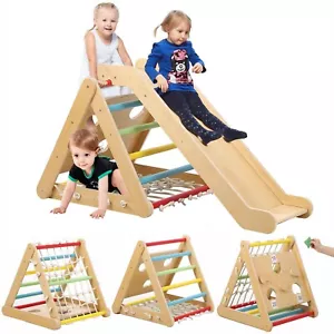 Toddler Indoor Gym Playset, 2 in 1 Wooden Climbing Toys, 3-Sided Wooden Trian... - Picture 1 of 7