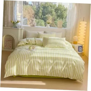 Geometric Duvet Cover Queen Cotton Queen(90" x 90") B#matcha Green Striped - Picture 1 of 8