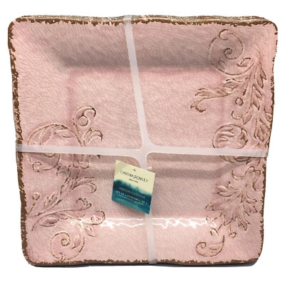 x6 Juego de platos de cena Cynthia Rowley rosa floral craquelado MELAMINA rústico toscano Foto 1 de 4